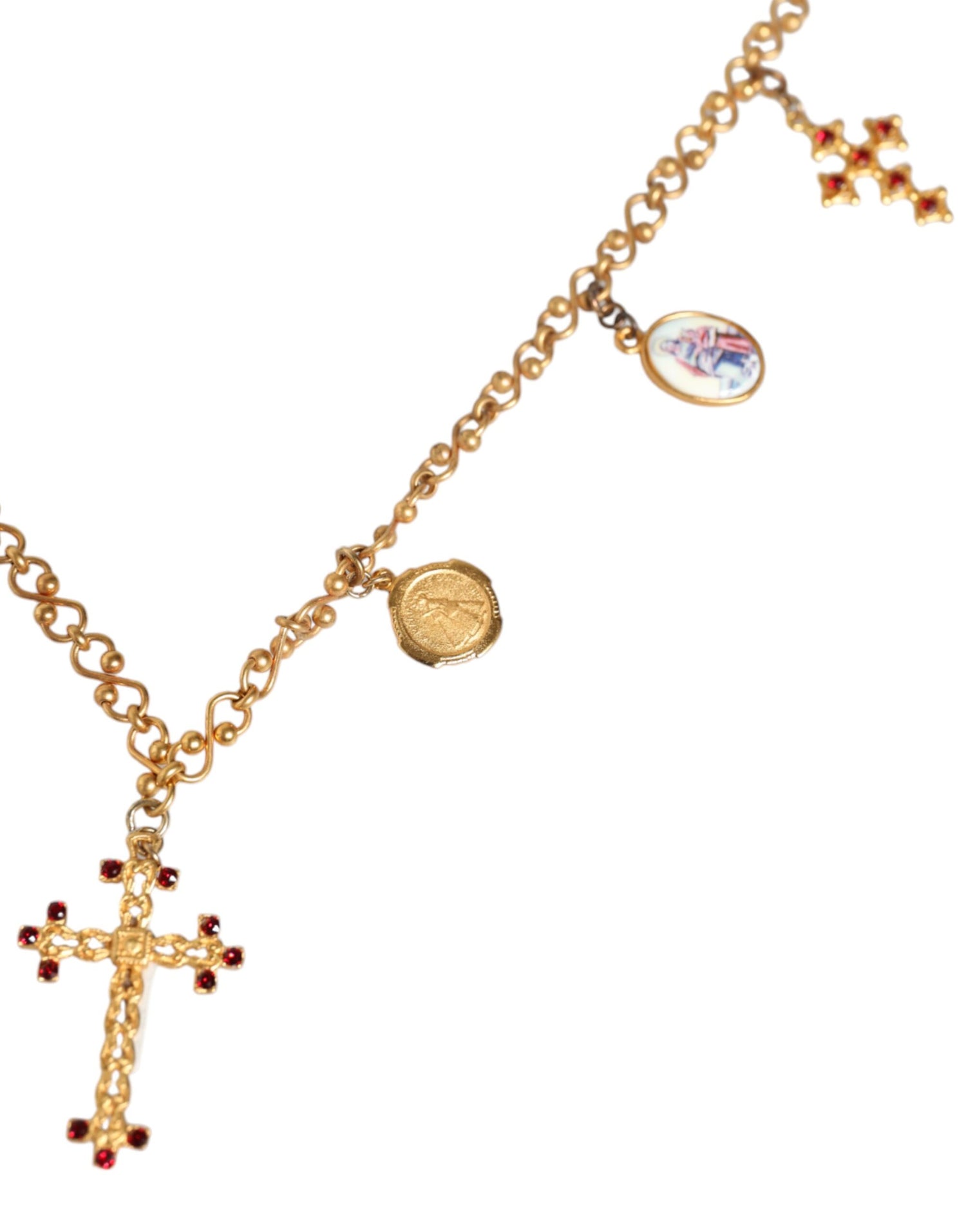 Dolce &amp; Gabbana Gold Tone Brass Chain Religious Cross Pendant Necklace