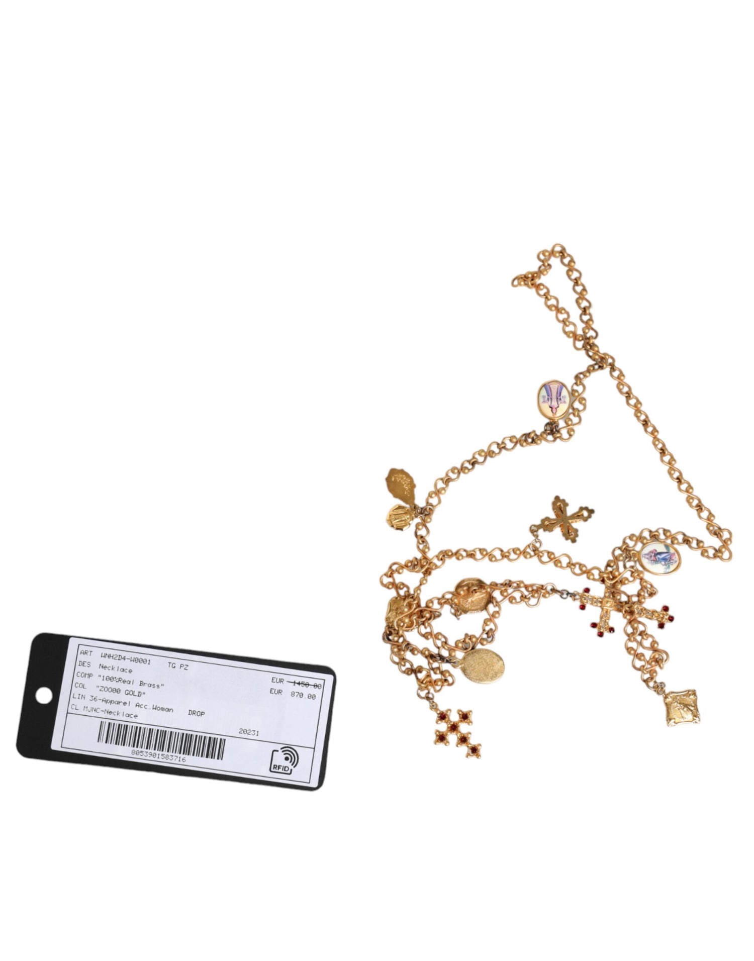 Dolce &amp; Gabbana Gold Tone Brass Chain Religious Cross Pendant Necklace