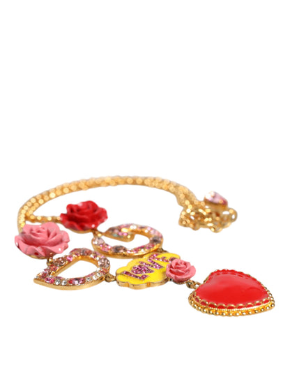 Dolce &amp; Gabbana Gold Chain DG Logo Rose Love Crystal Charm Necklace