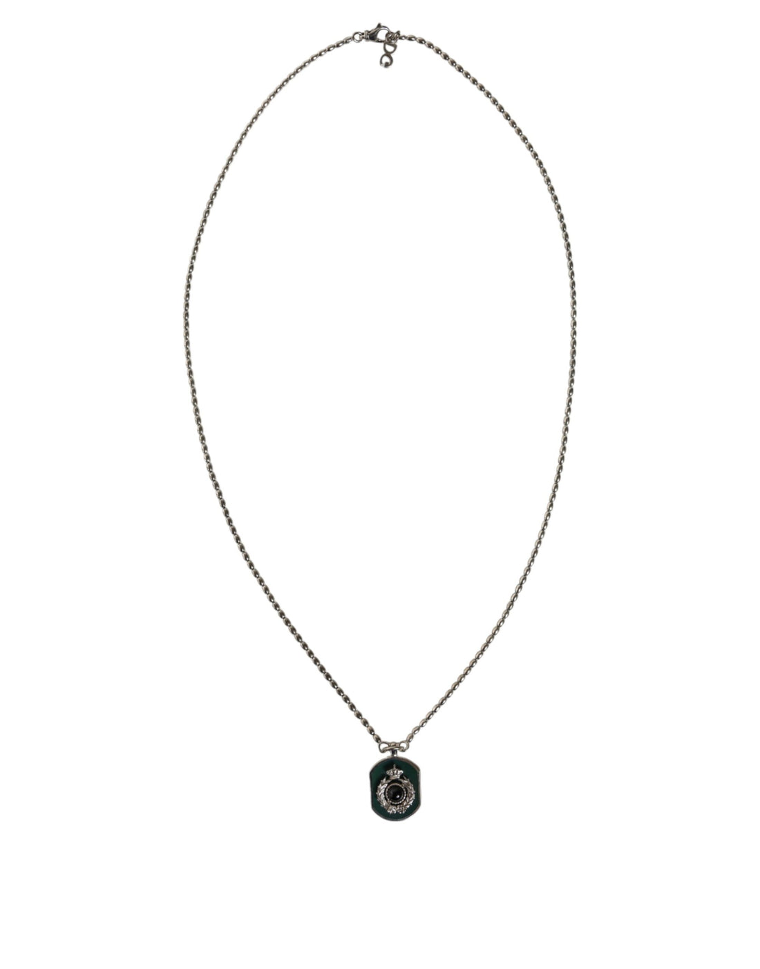 Dolce &amp; Gabbana Sterling Silver 925 Chain Bar Gem Pendant Logo Necklace