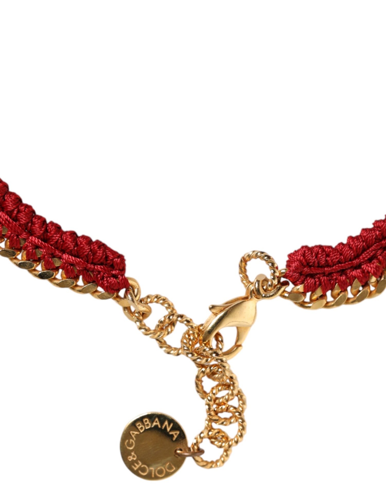 Dolce &amp; Gabbana Gold Tone Choker Amore Red Floral Woven Charm Necklace