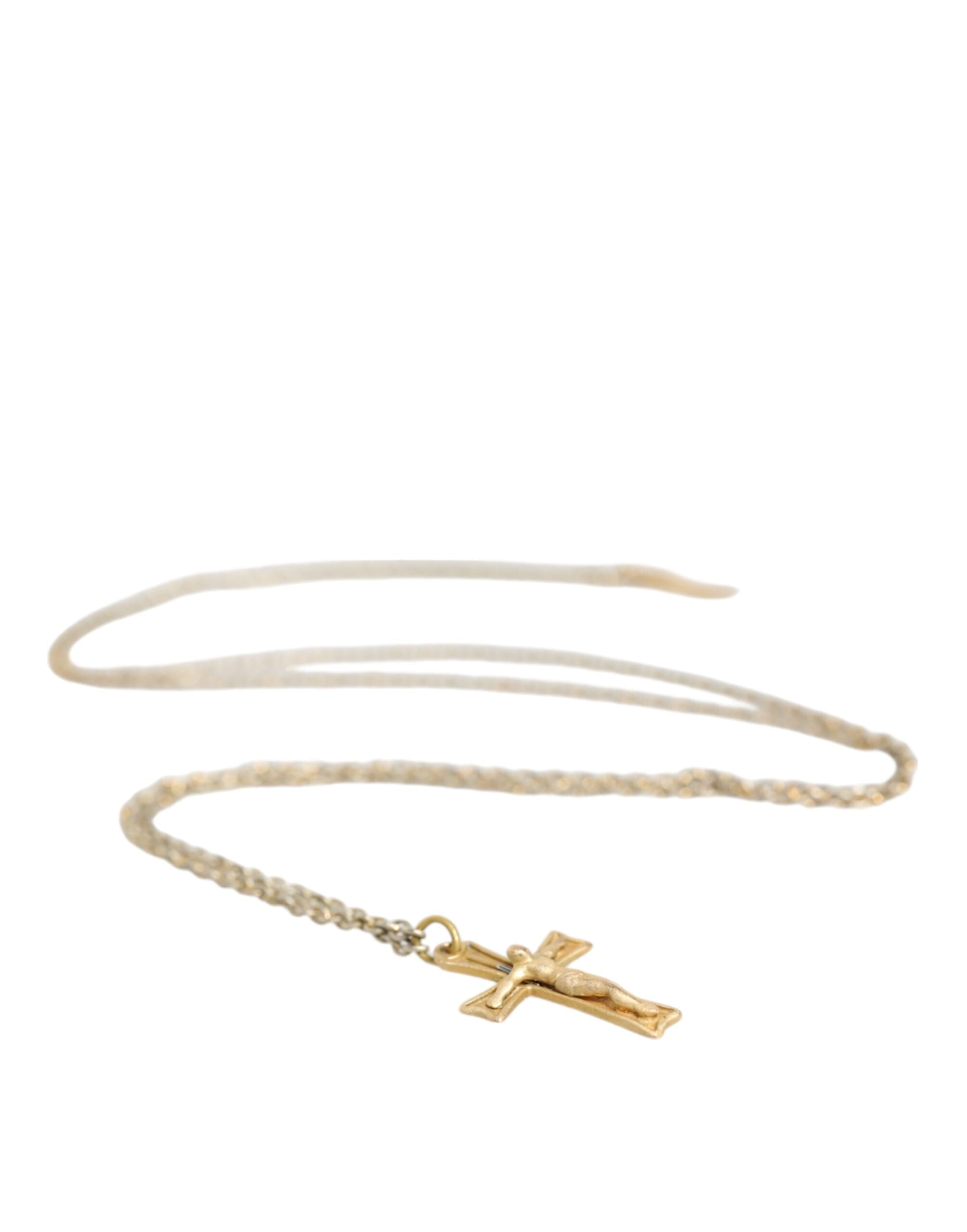 Dolce &amp; Gabbana Gold Tone Brass Chain Cross Pendant Jewelry Necklace