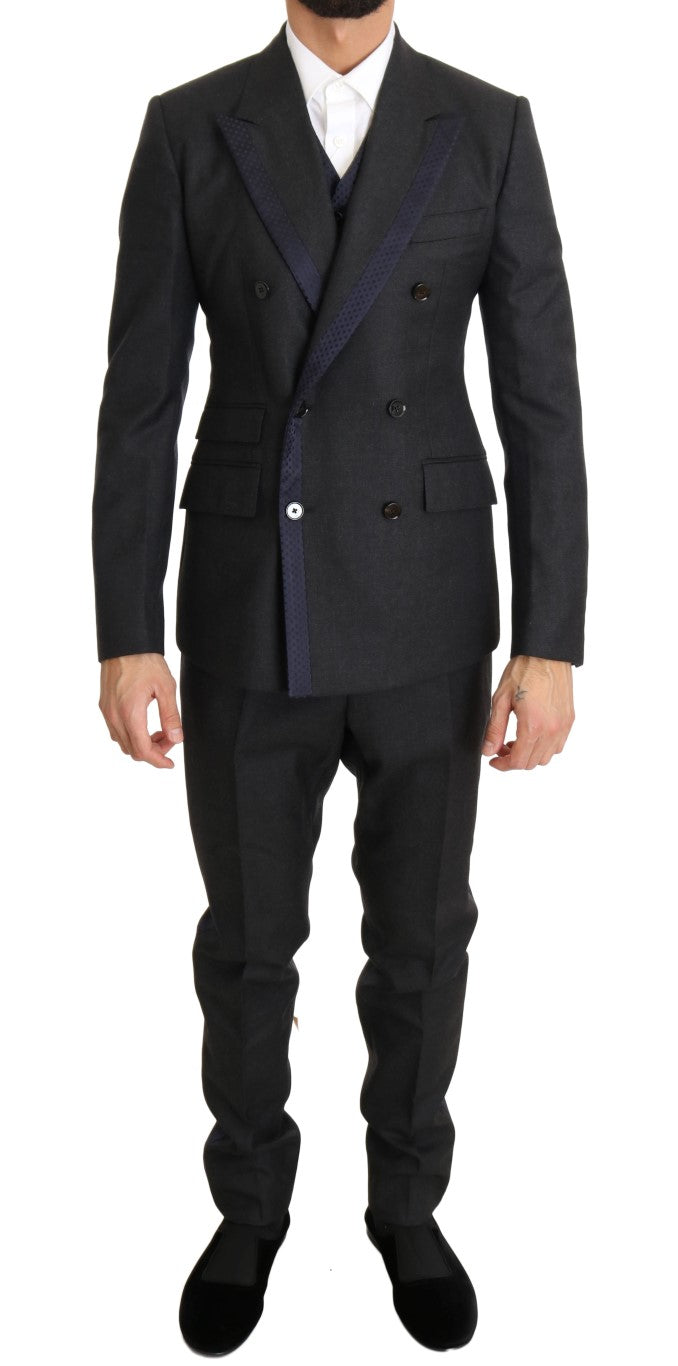 Dolce &amp; Gabbana Elegant Gray Polka Dot 3-Piece Suit