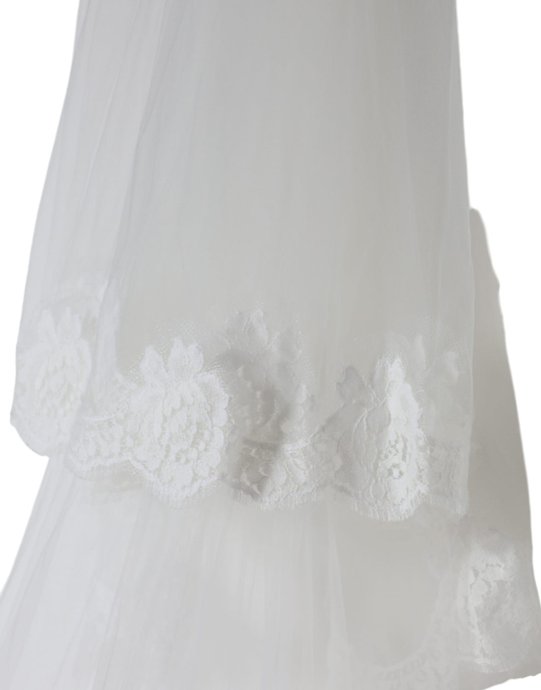 Dolce &amp; Gabbana White Floral Lace Nylon Floor Length Wedding Veil