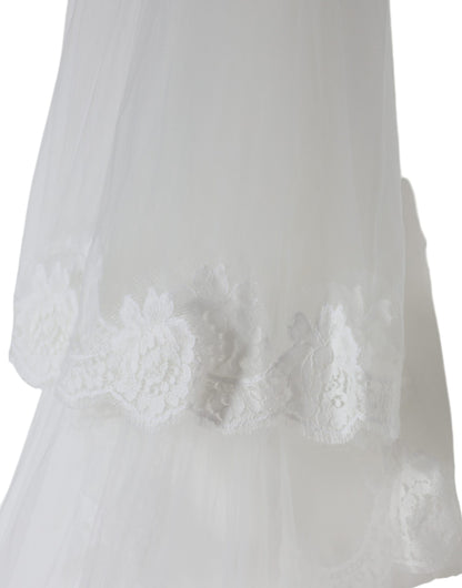 Dolce &amp; Gabbana White Floral Lace Nylon Floor Length Wedding Veil