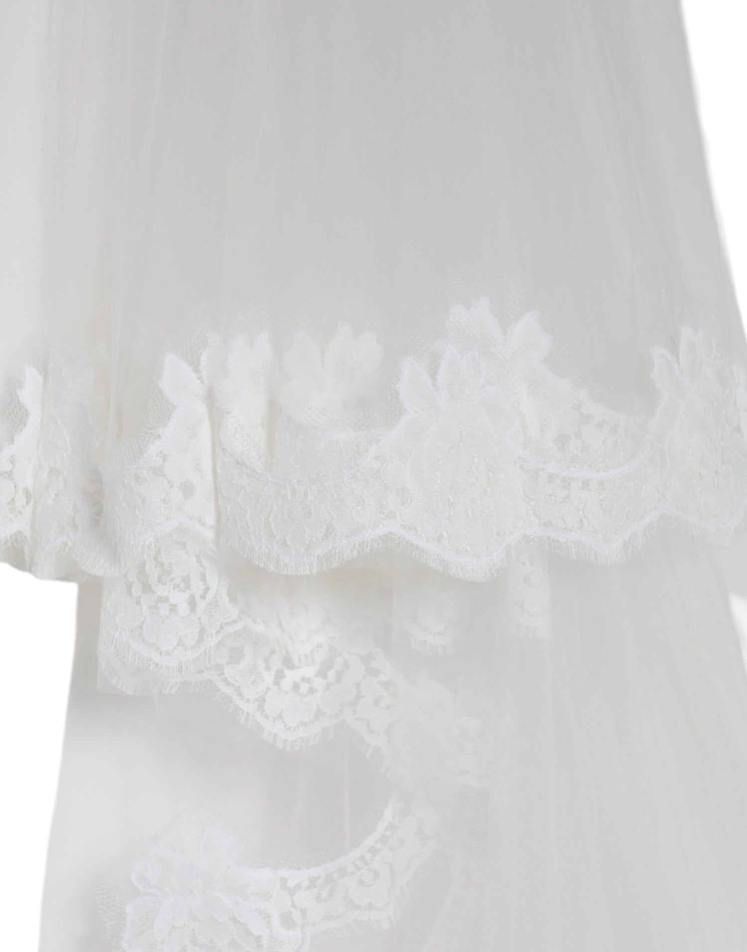 Dolce &amp; Gabbana White Floral Lace Nylon Floor Length Wedding Veil