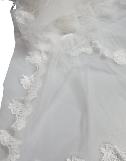 Dolce &amp; Gabbana White Floral Lace Nylon Floor Length Wedding Veil