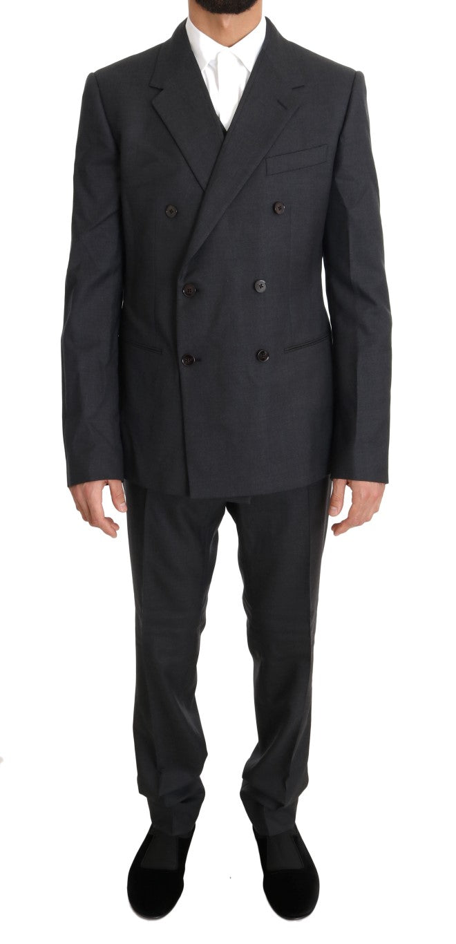 Dolce &amp; Gabbana Elegant Gray Double Breasted Wool Silk Suit