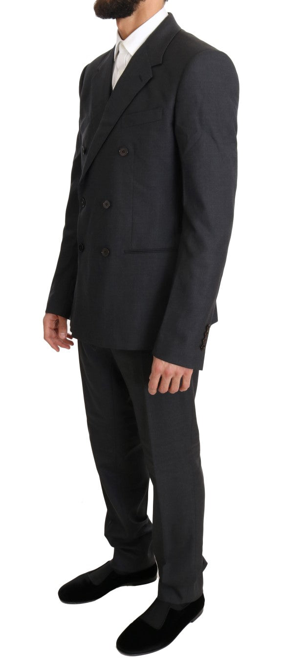 Dolce &amp; Gabbana Elegant Gray Double Breasted Wool Silk Suit