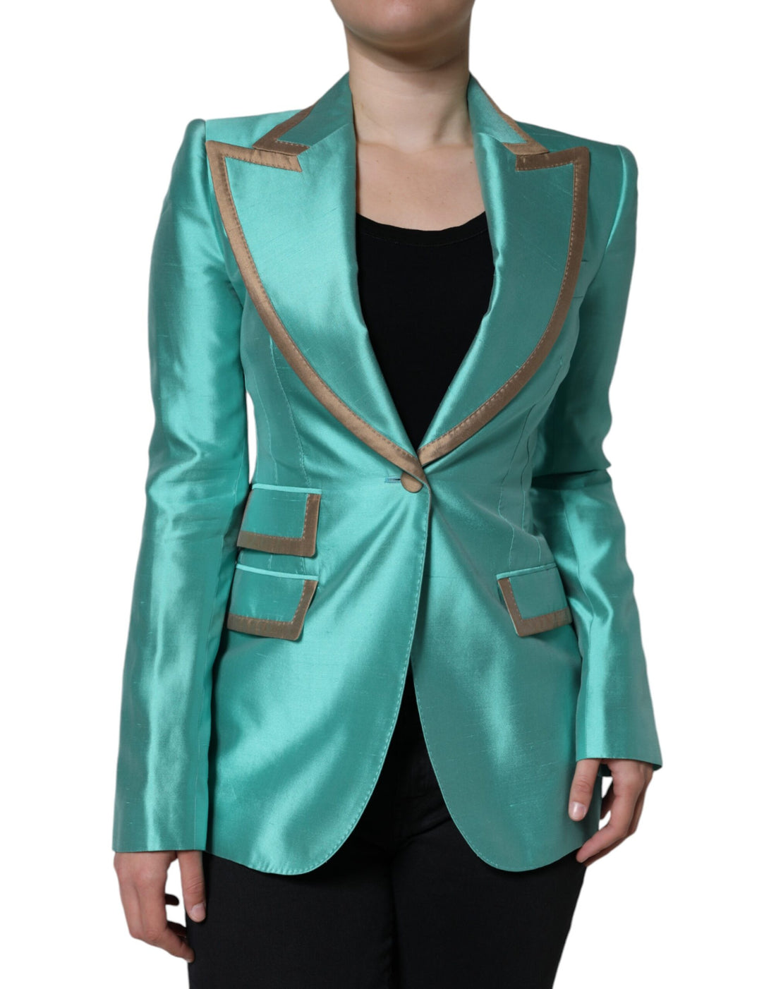 Dolce &amp; Gabbana Metallic Green Single Breasted Blazer Jacket