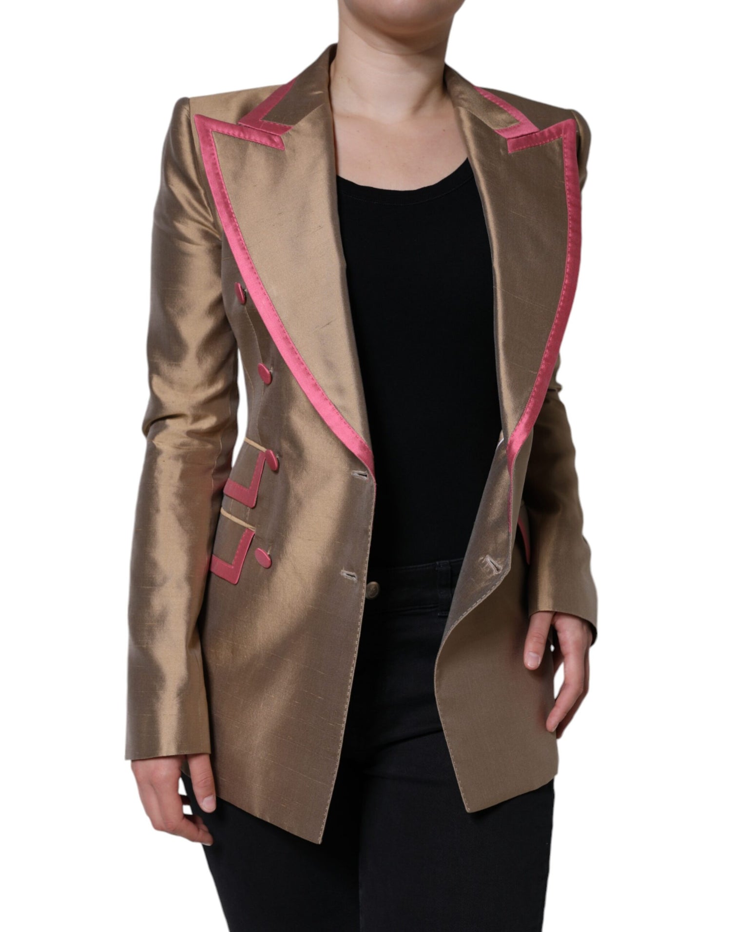 Dolce &amp; Gabbana Metallic Brown Double Breasted Blazer Jacket