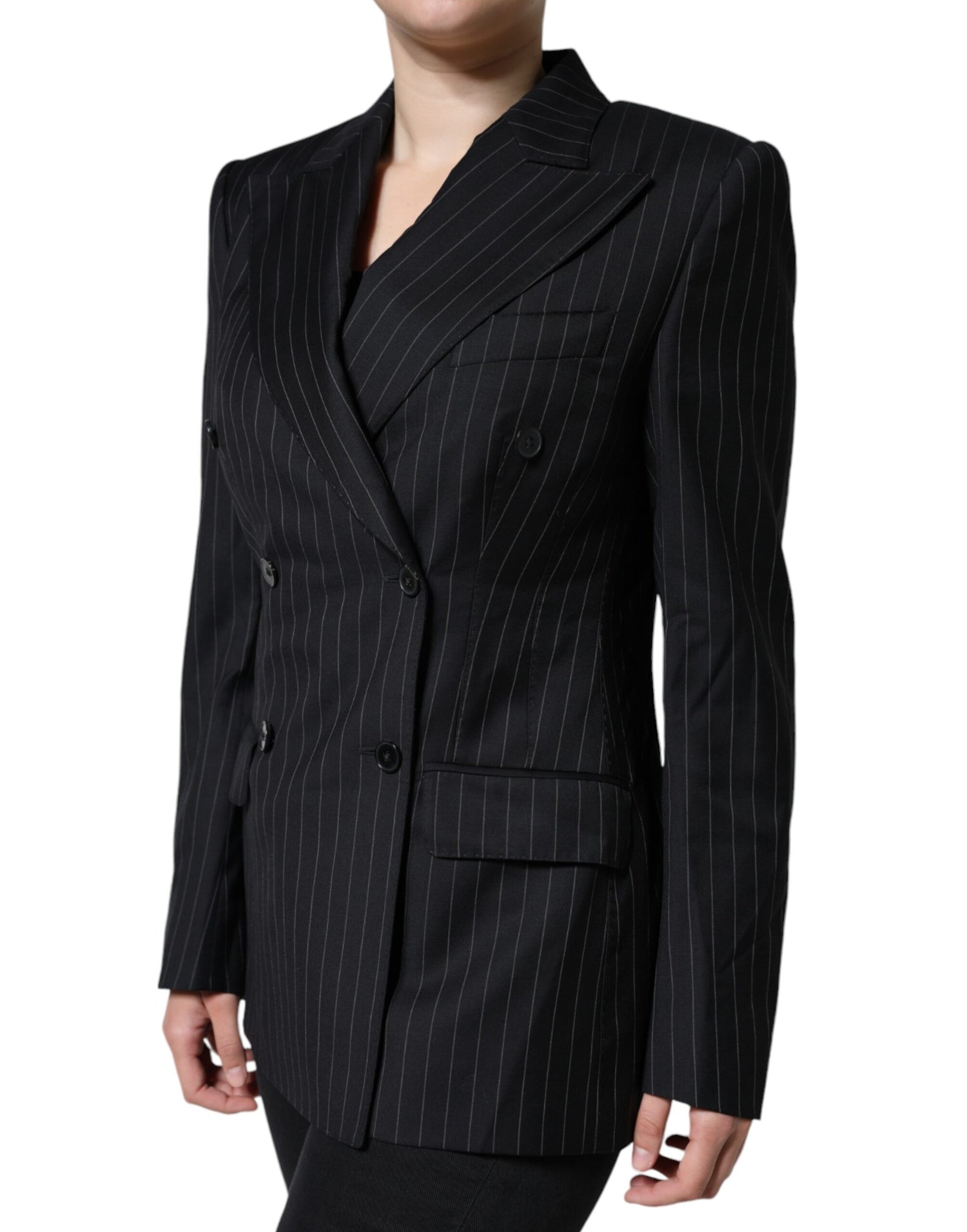 Dolce &amp; Gabbana Black Striped Double Breasted Coat Jacket