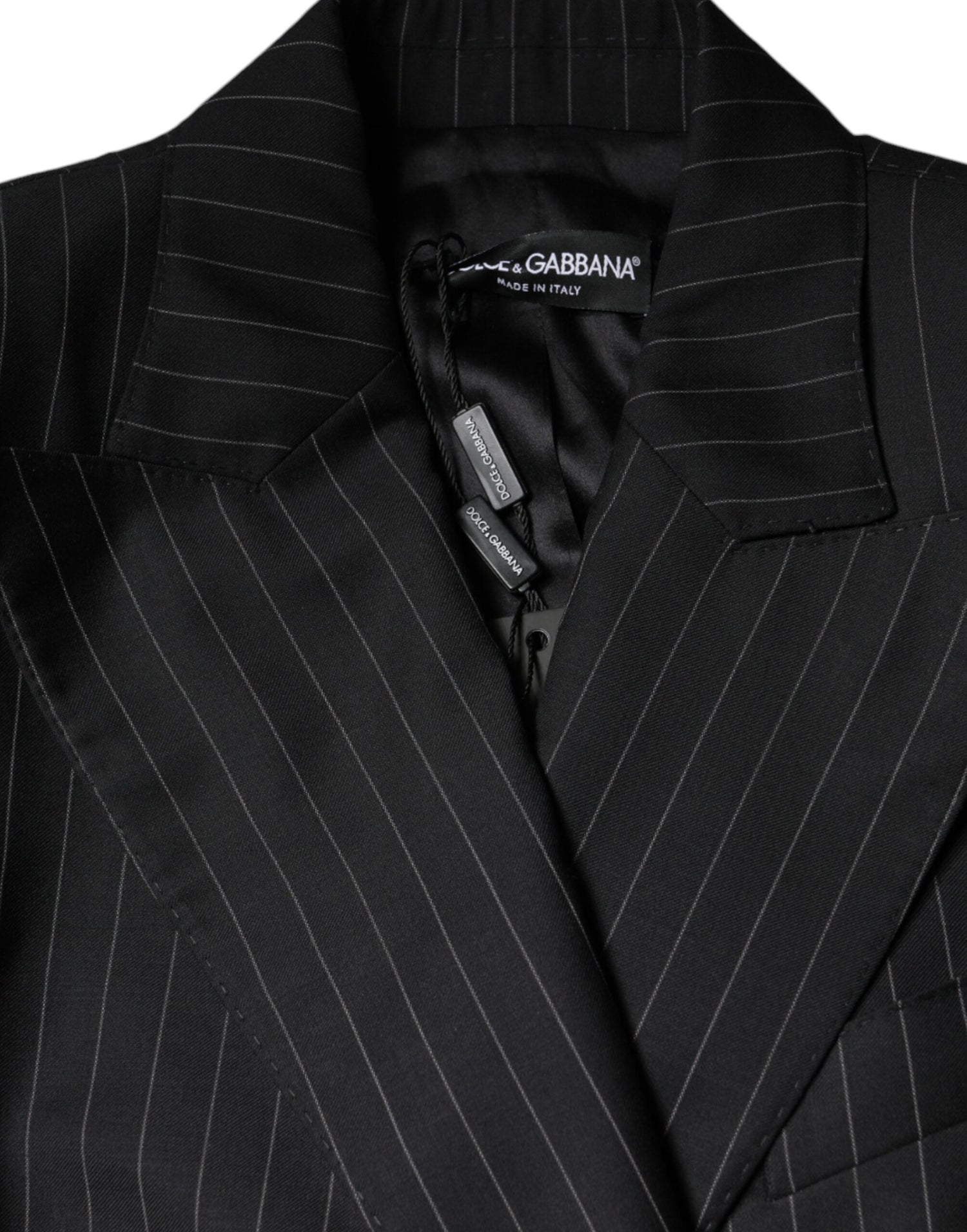 Dolce &amp; Gabbana Black Striped Double Breasted Coat Jacket