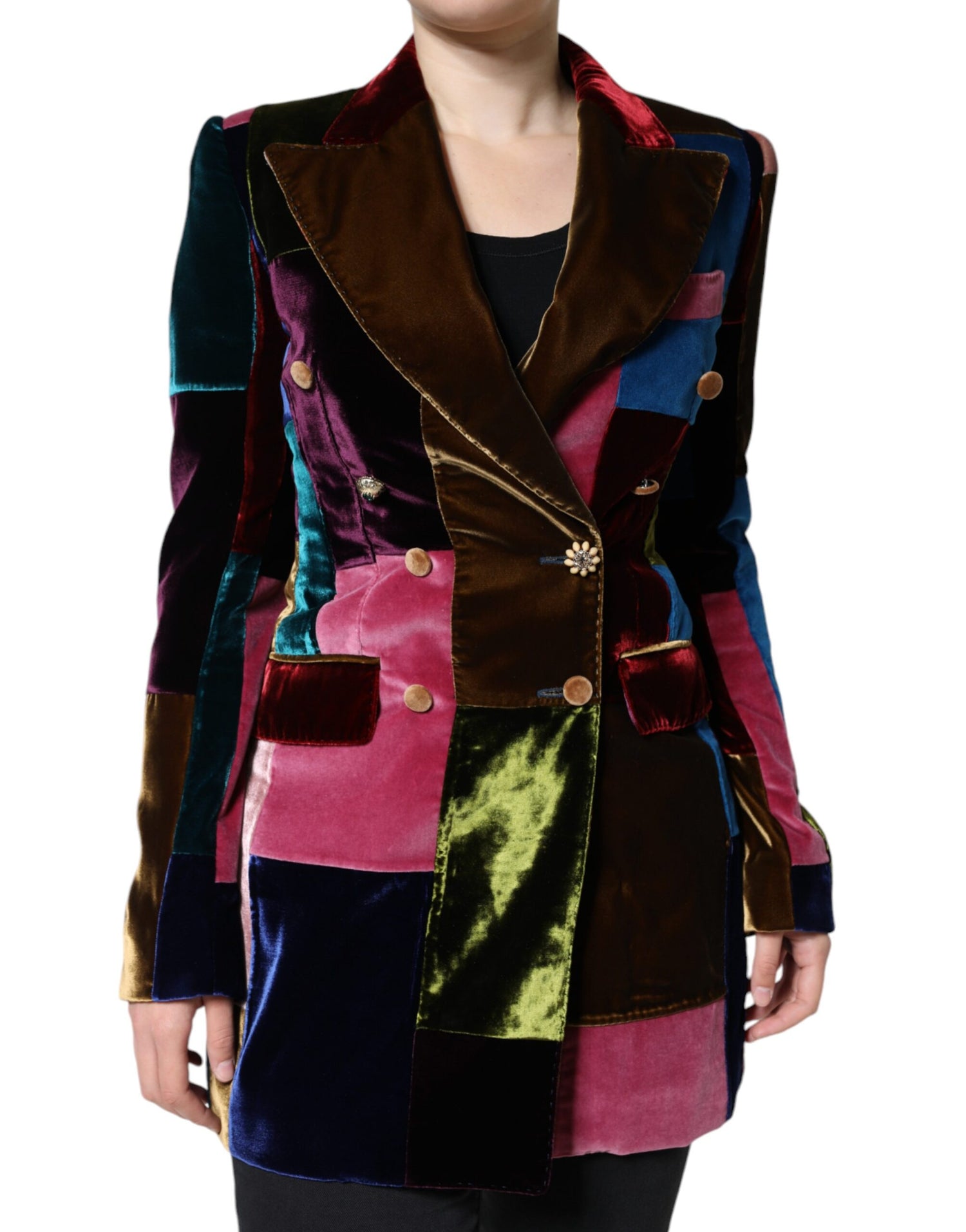 Dolce &amp; Gabbana Multicolor Double Breasted Patchwork Blazer Jacket