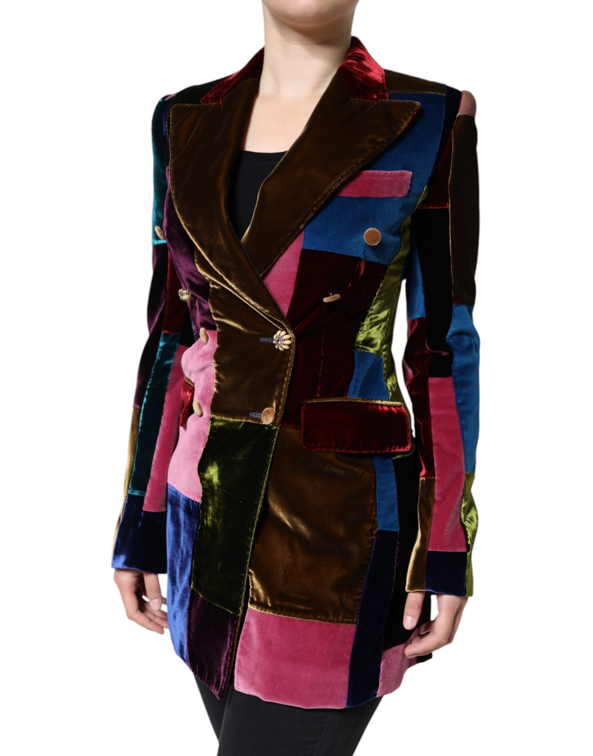 Dolce &amp; Gabbana Multicolor Double Breasted Patchwork Blazer Jacket