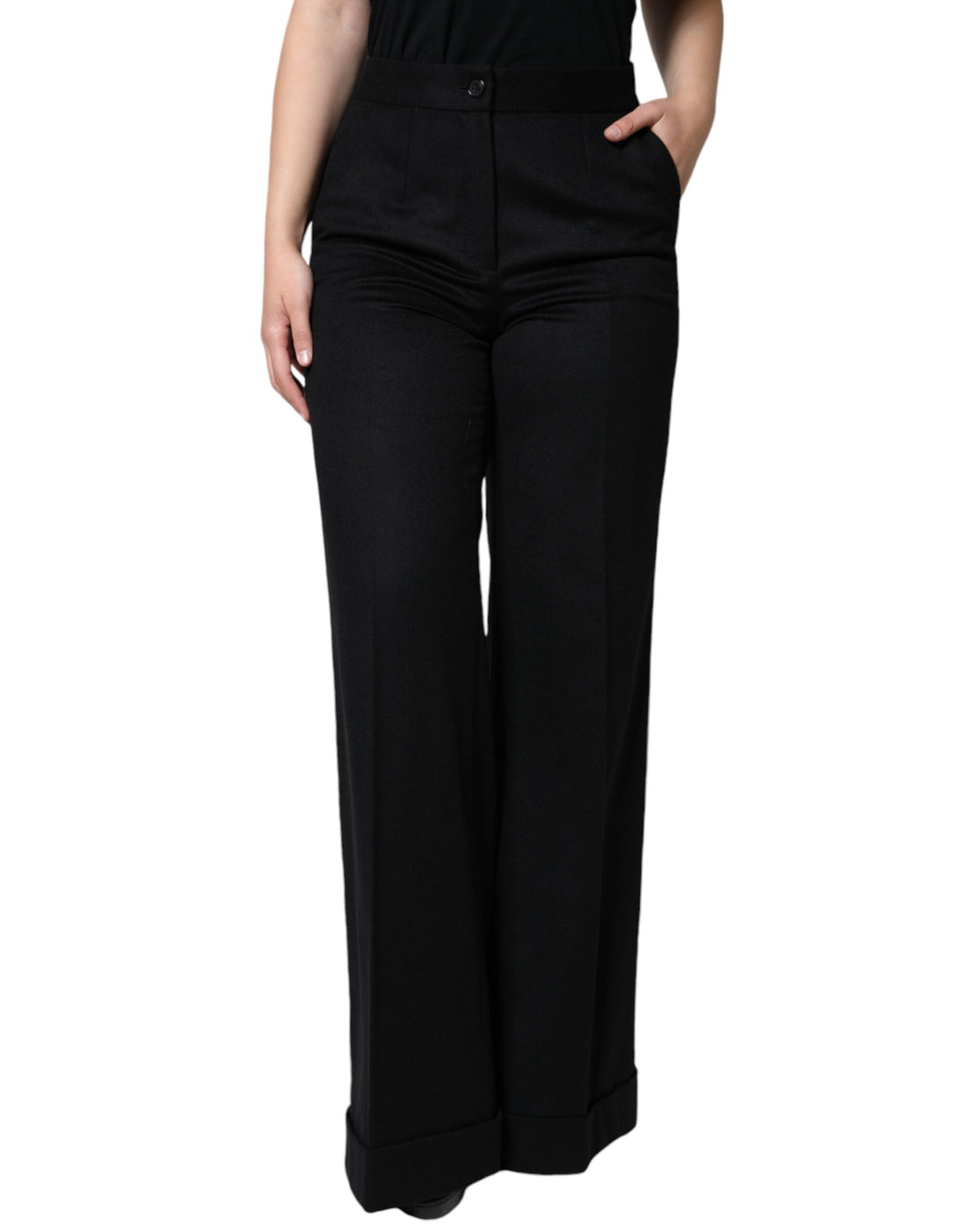 Dolce &amp; Gabbana Black Cashmere Mid Waist Women Boot Cut Pants