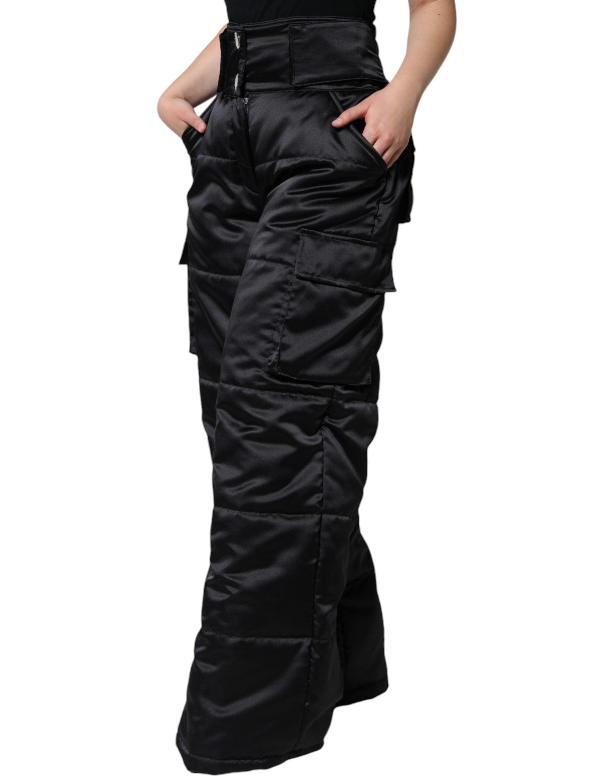 Dolce &amp; Gabbana Black Quilted High Waist Women Boot Cut Pants