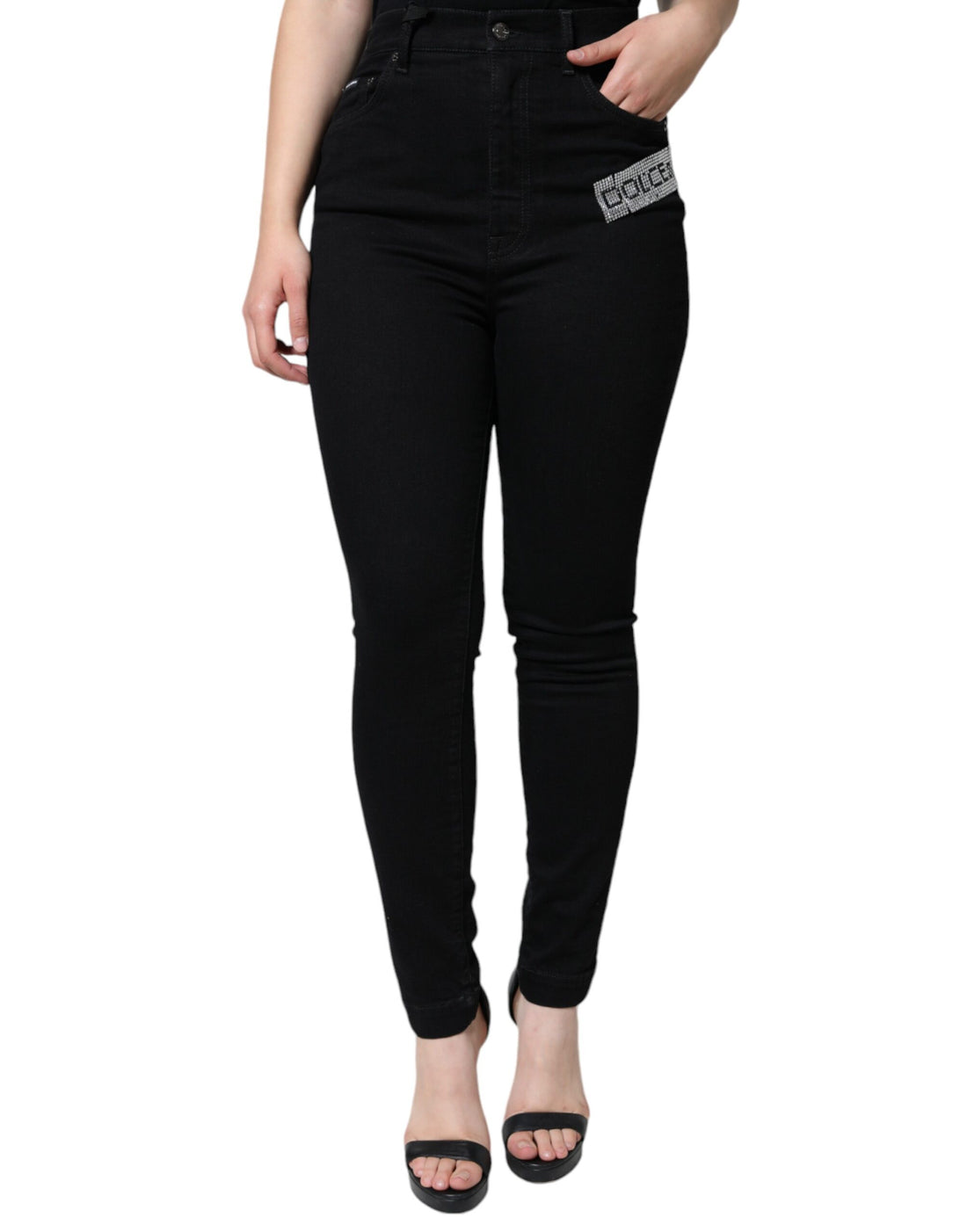 Dolce &amp; Gabbana Black Logo Mid Waist Skinny Denim Jeans