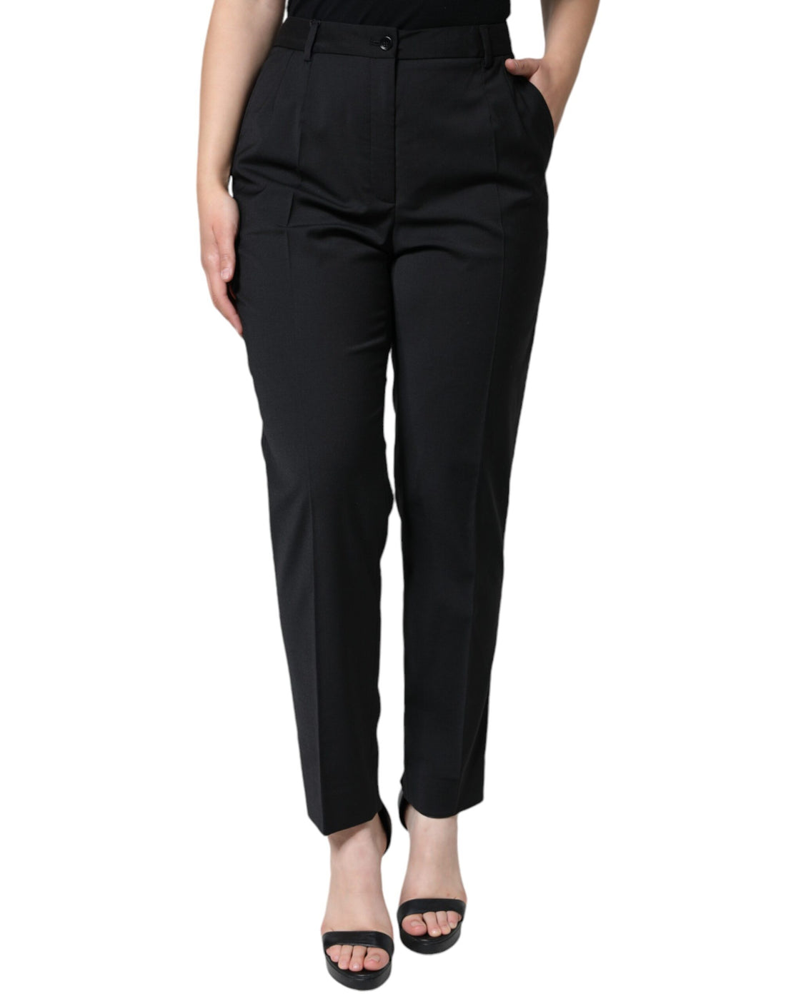 Dolce &amp; Gabbana Black High Waist Tapered Women Pants