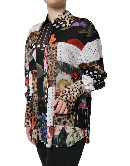 Dolce &amp; Gabbana Multicolor Patchwork Silk Collared Blouse Top