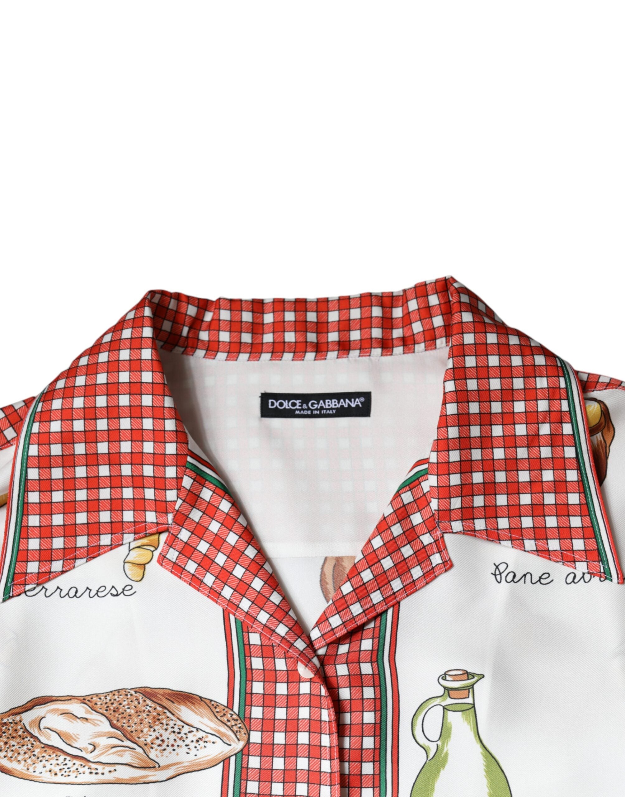 Dolce &amp; Gabbana Multicolor Bread Print Collared Blouse Top