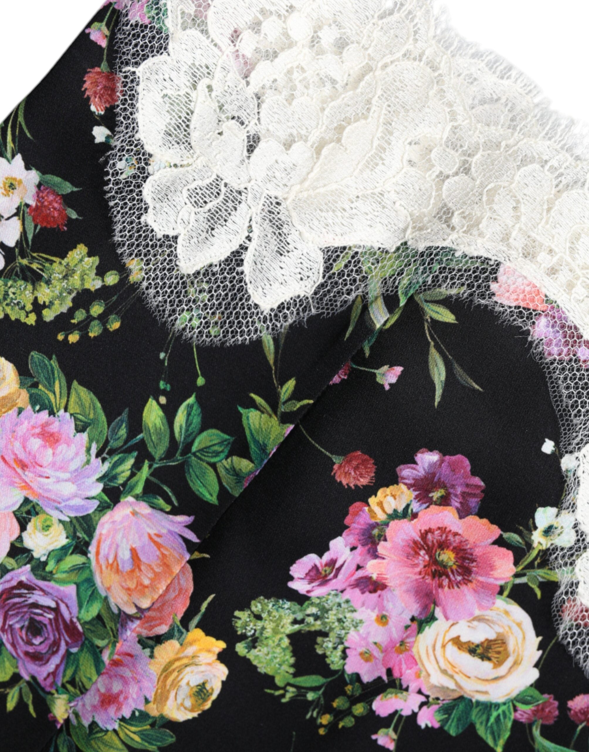 Dolce &amp; Gabbana Black Floral Lace Short Sleeves Blouse Top