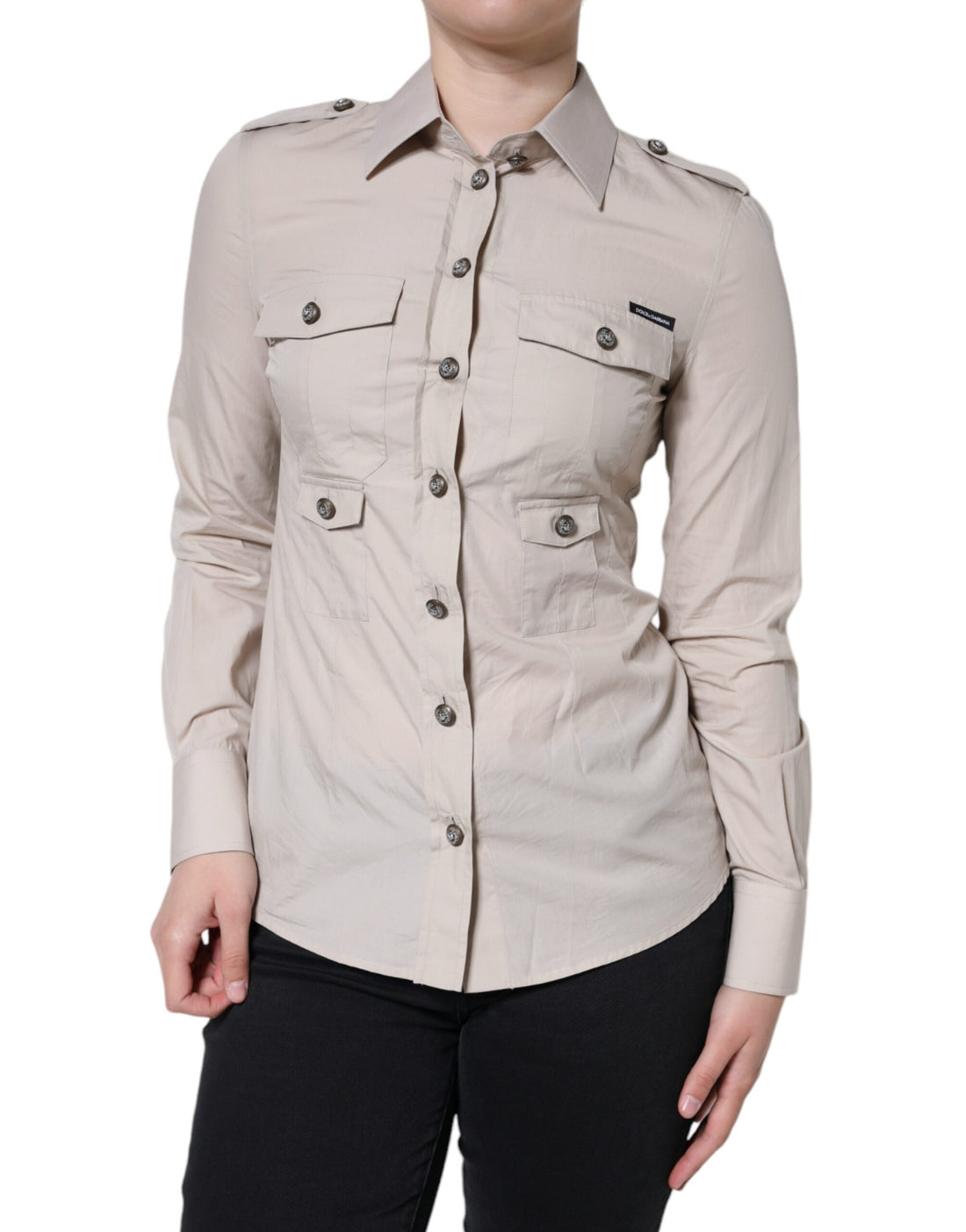 Dolce &amp; Gabbana Beige Cotton Collared Button Down Shirt Top