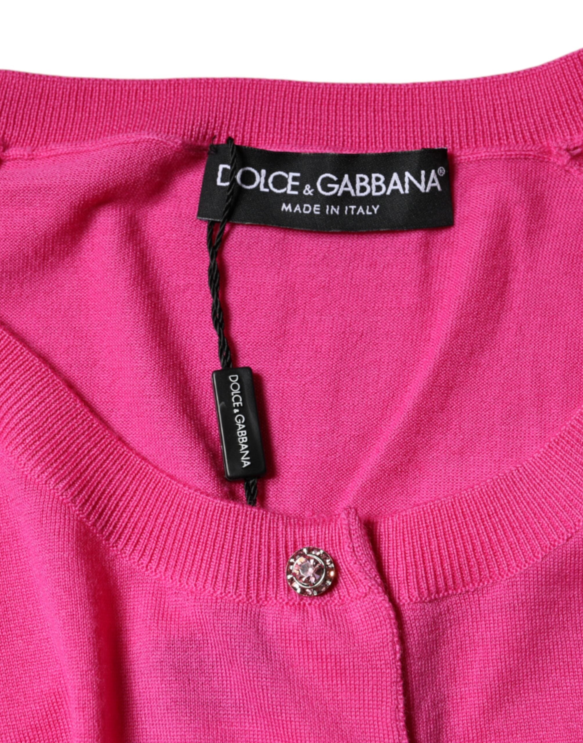 Dolce &amp; Gabbana Pink Wool Button Down Short Sleeve Blouse Top