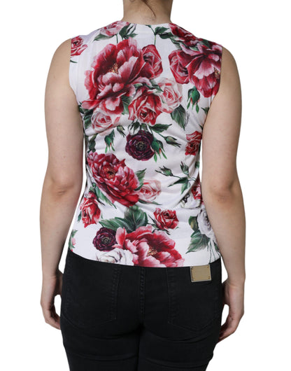 Dolce &amp; Gabbana White Floral Lace Silk Sleeveless Tank Top