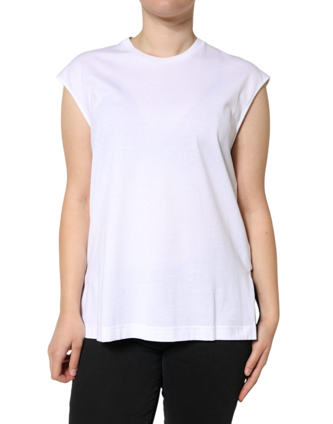 Dolce &amp; Gabbana White Cotton Sleeveless Crew Neck T-shirt