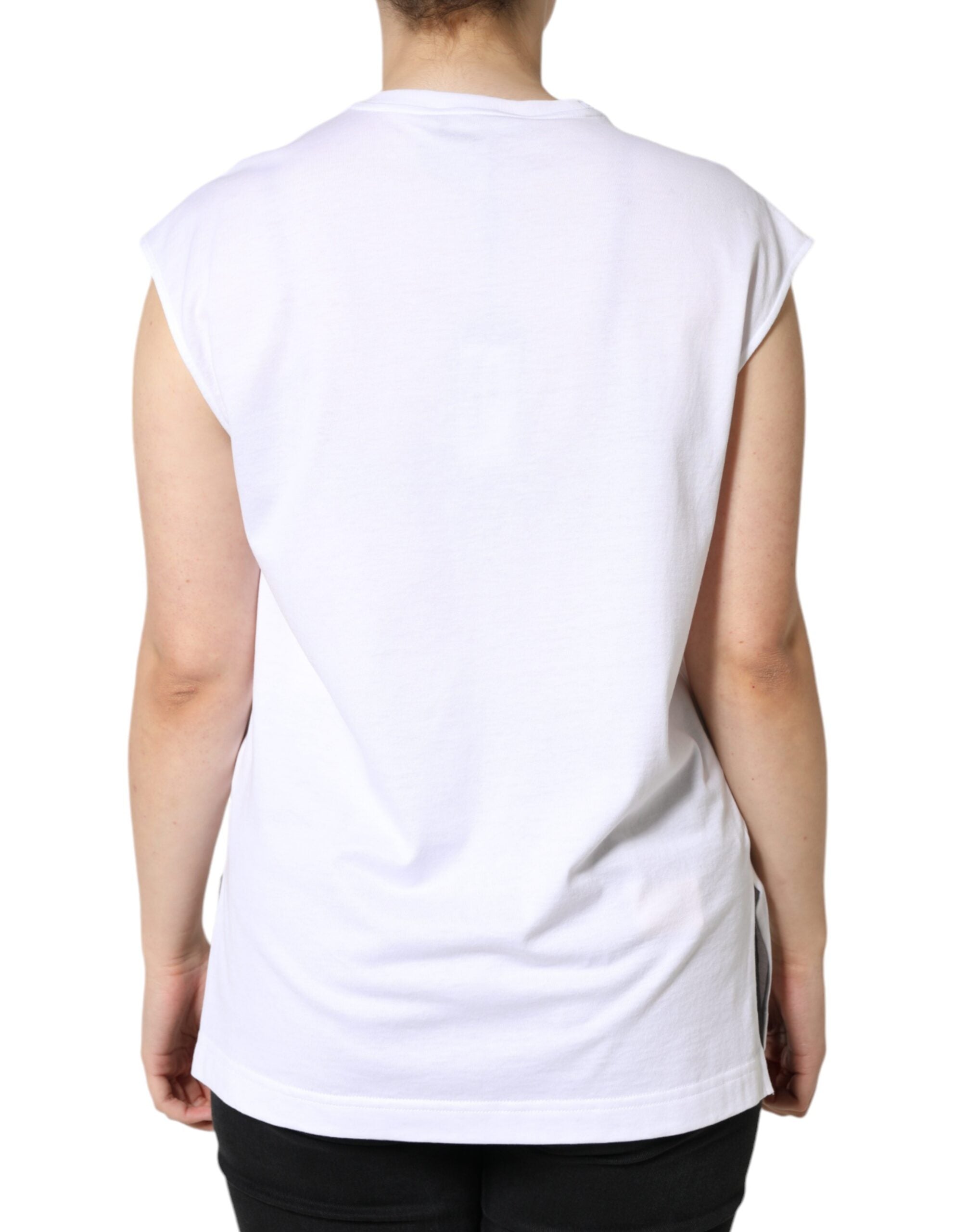 Dolce &amp; Gabbana White Cotton Sleeveless Crew Neck T-shirt