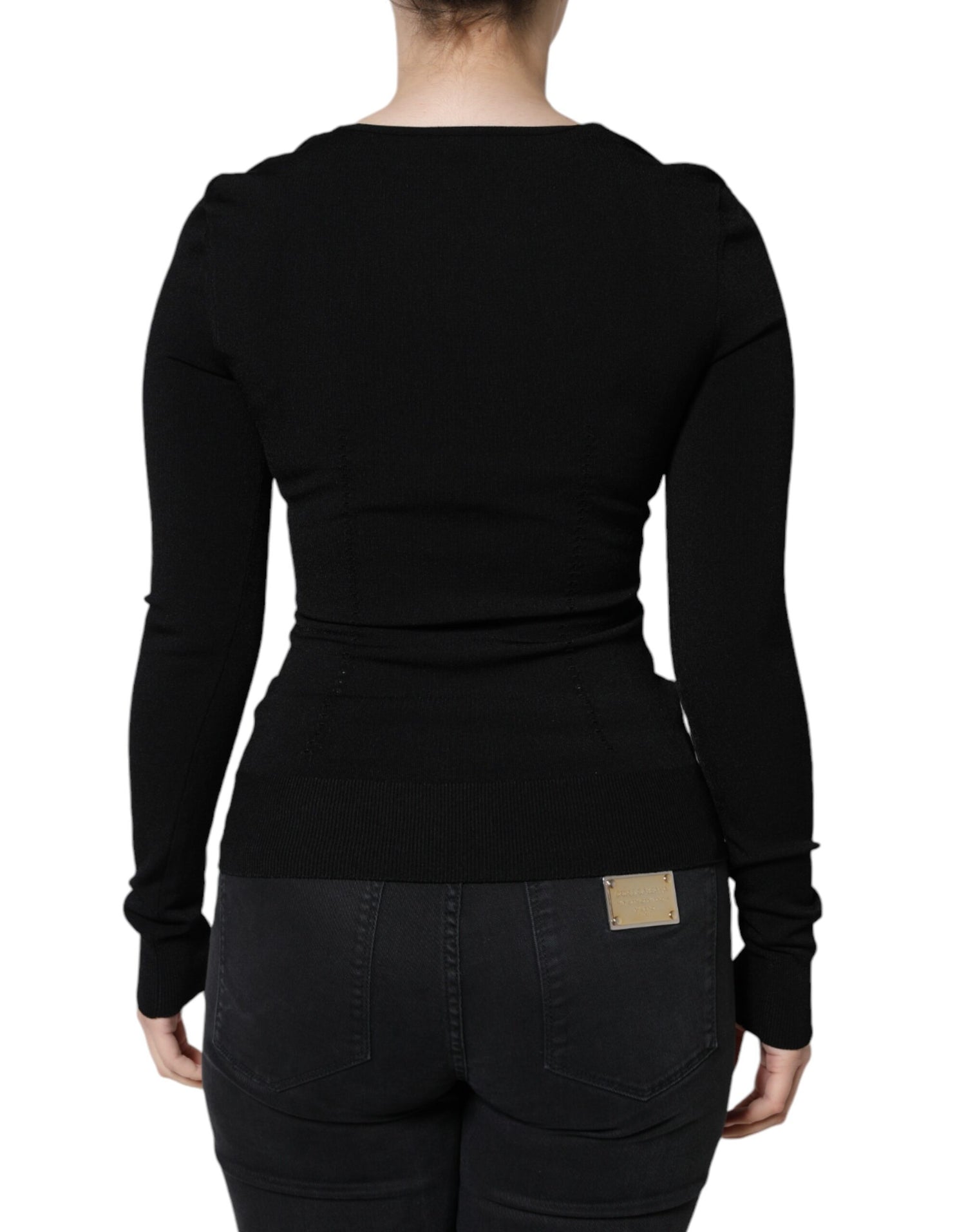 Dolce &amp; Gabbana Black Long Sleeves Blouse Square Neck Top