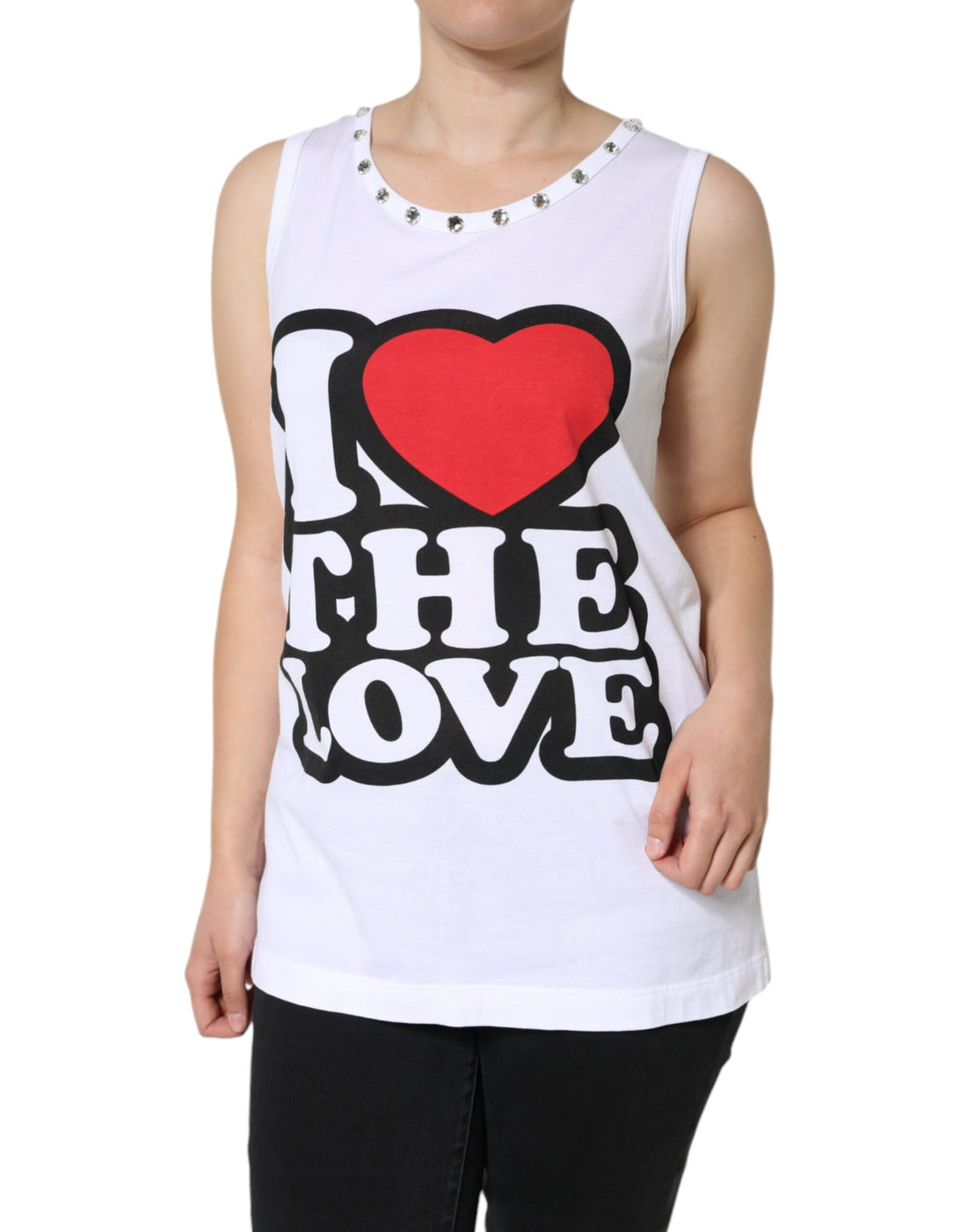 Dolce &amp; Gabbana White I Love The Love Embellished Tank Top