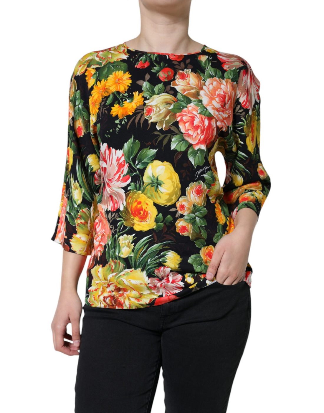 Dolce &amp; Gabbana Multicolor Floral Viscose Round Neck Blouse Top