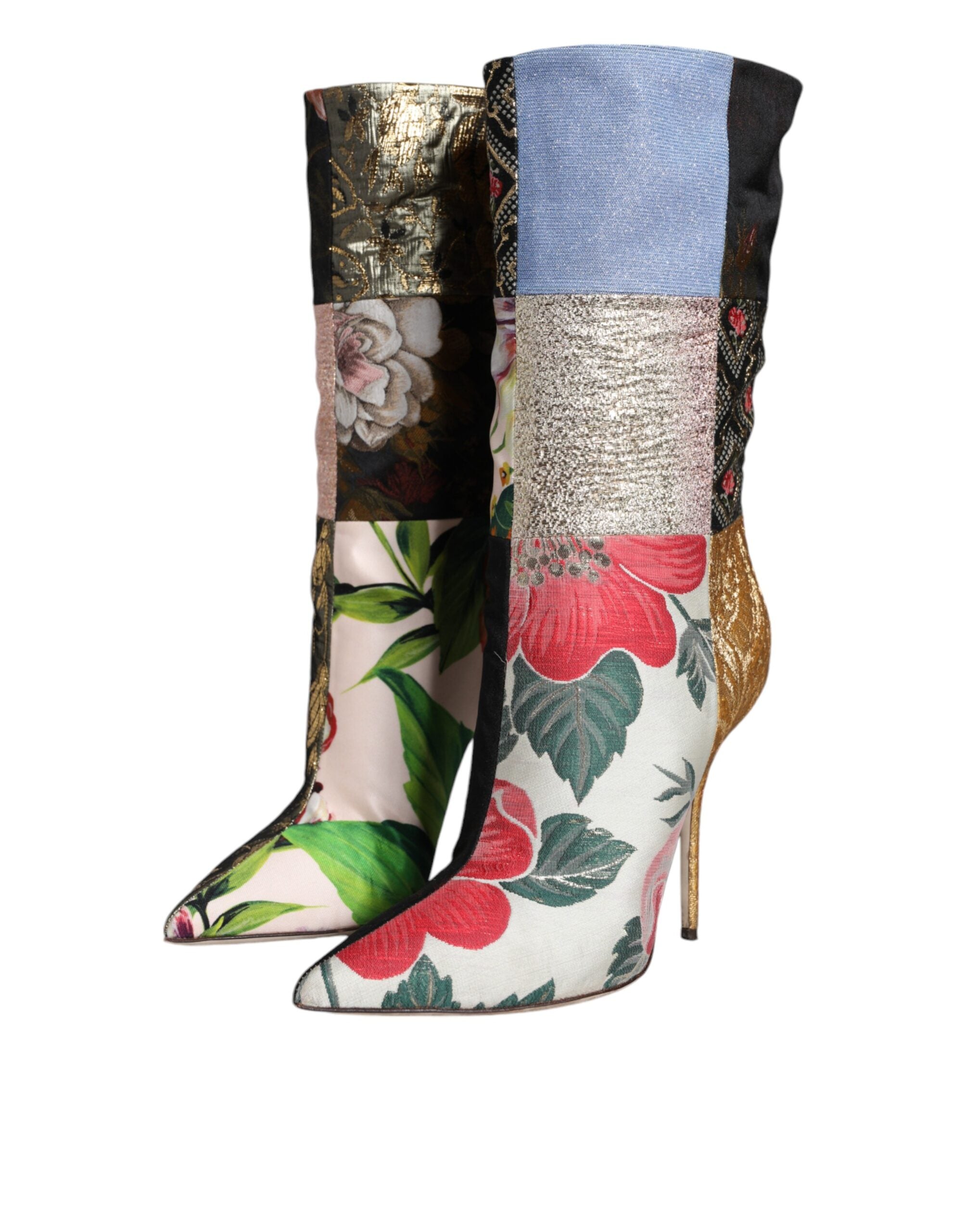 Dolce &amp; Gabbana Multicolor Patchwork Print Heeled Boots Shoes