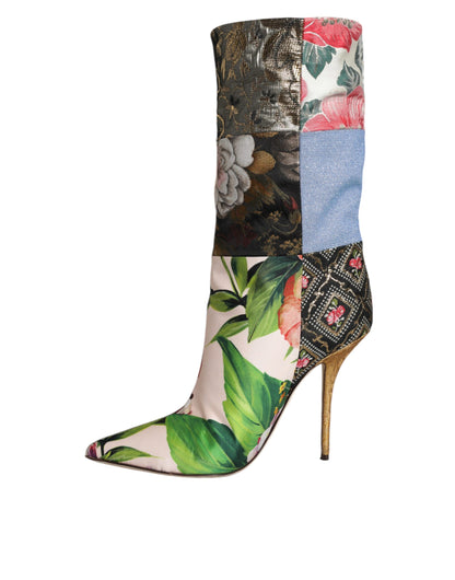 Dolce &amp; Gabbana Multicolor Patchwork Print Heeled Boots Shoes