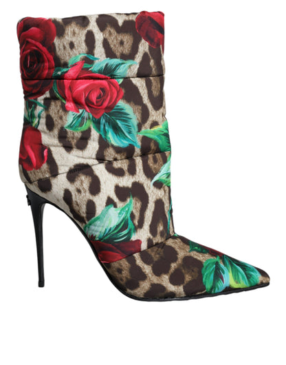 Dolce &amp; Gabbana Multicolor Leopard Rose Mid Calf Boots Shoes