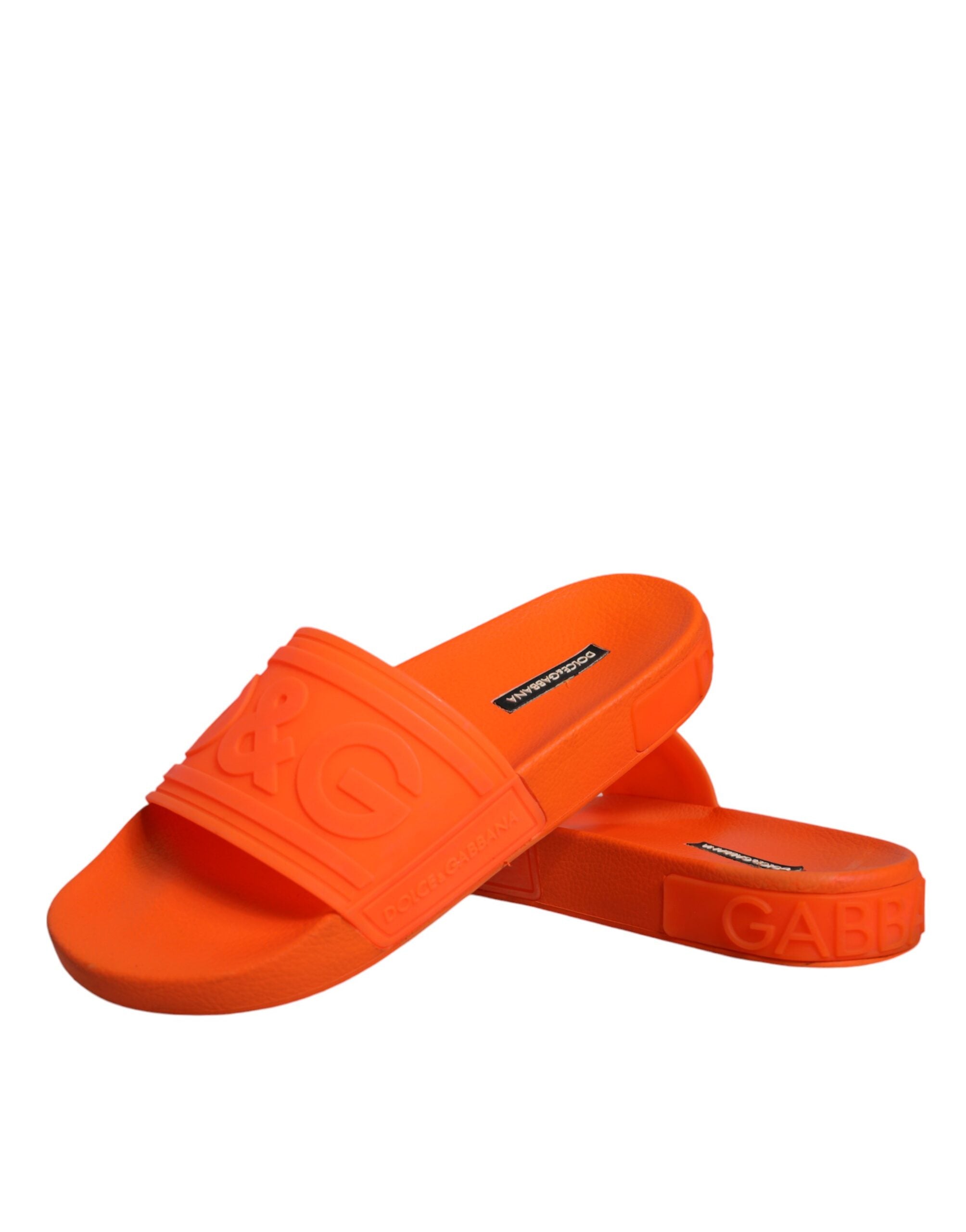 Dolce &amp; Gabbana Orange Rubber Slides Sandals Beachwear Shoes