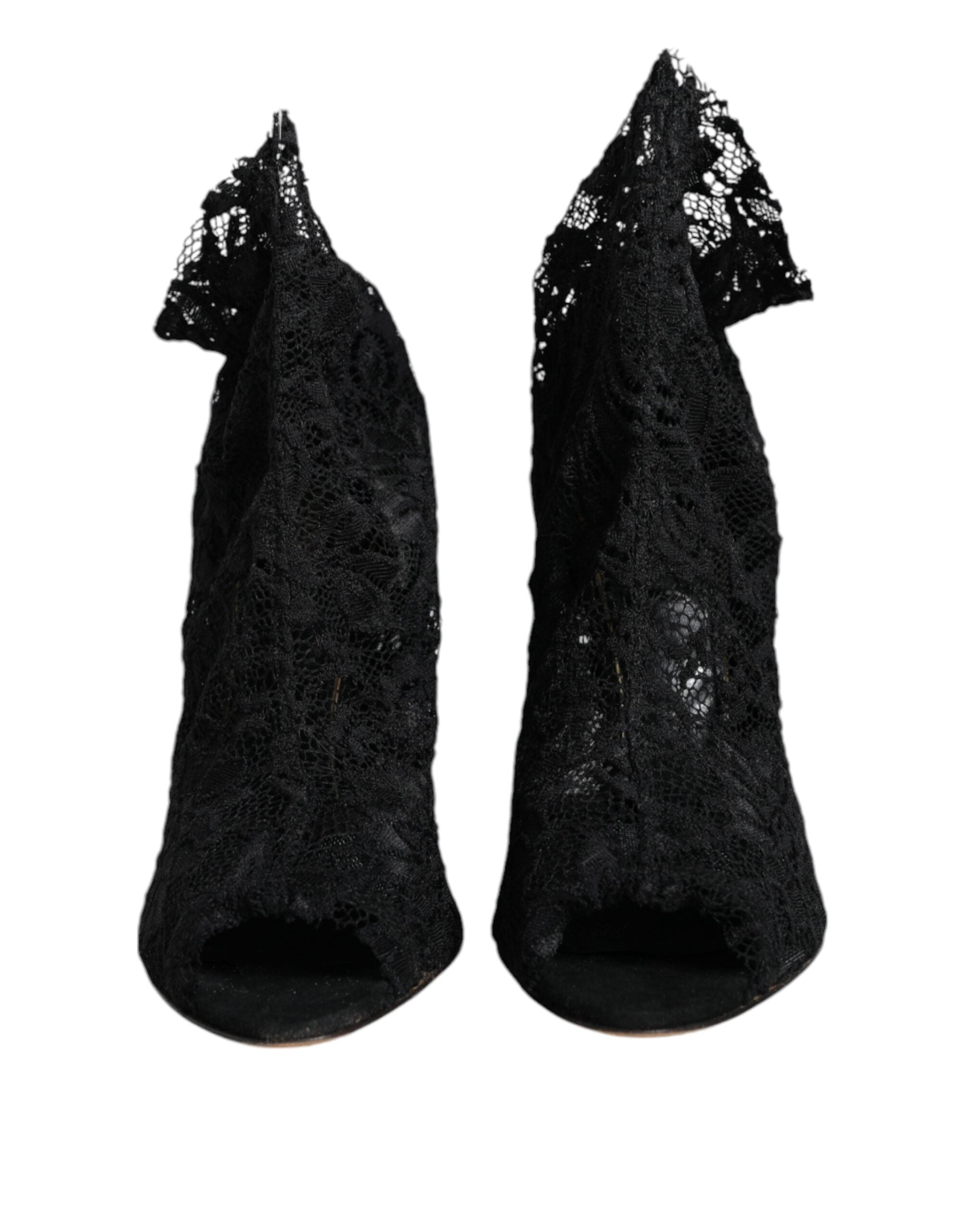 Dolce &amp; Gabbana Black Stretch Taormina Lace Boots Shoes