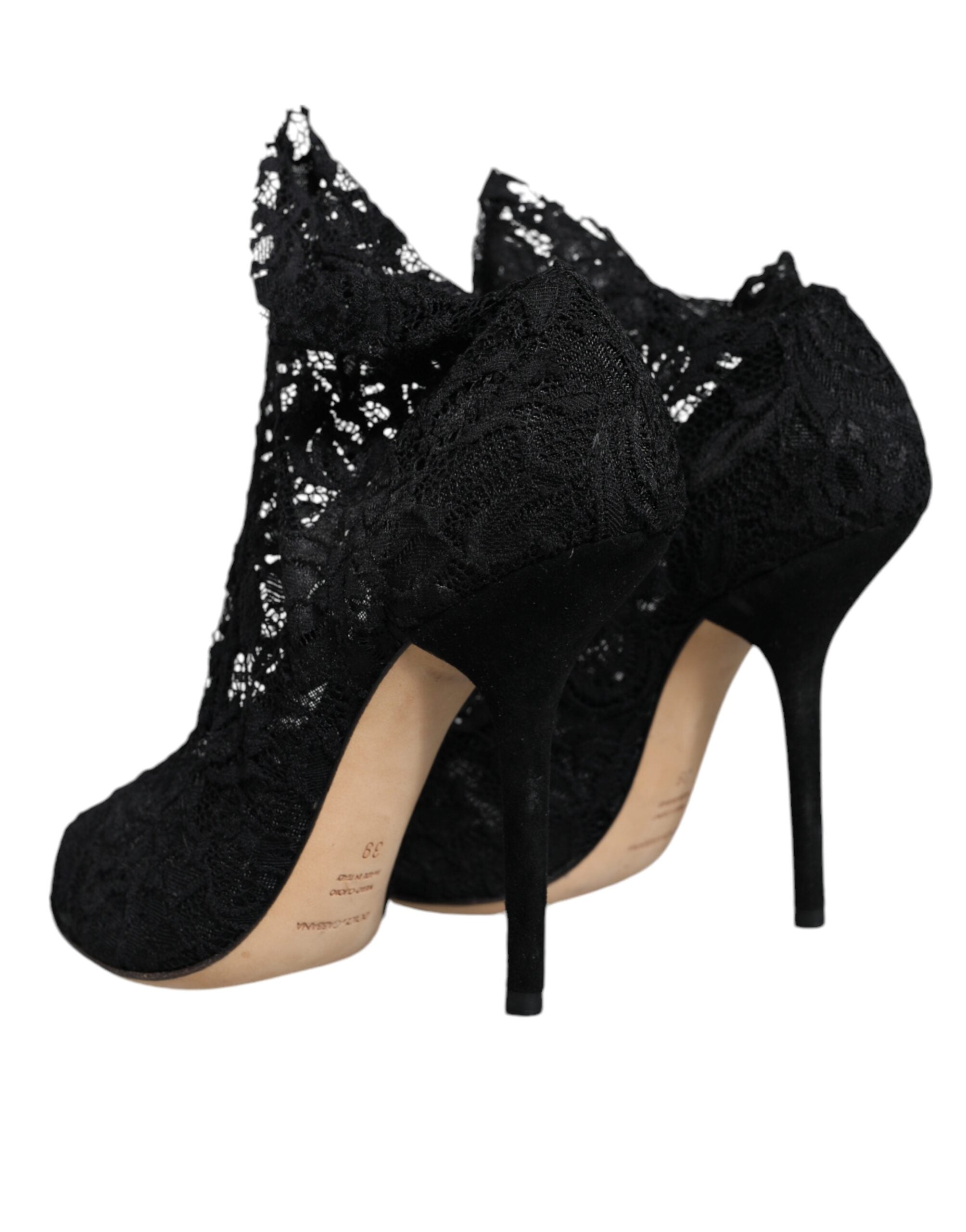 Dolce &amp; Gabbana Black Stretch Taormina Lace Boots Shoes