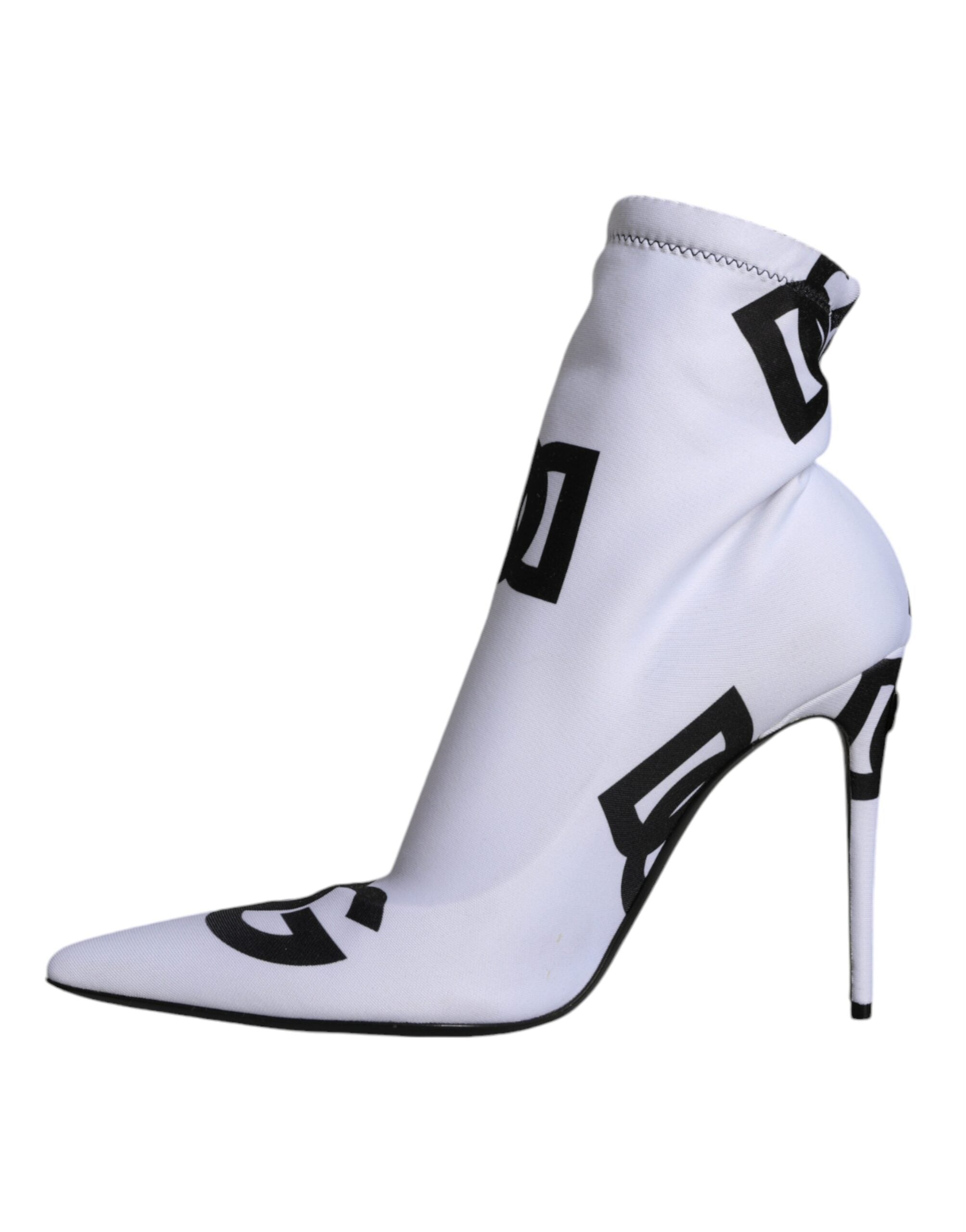 Dolce &amp; Gabbana White Logo Stretch Heels Ankle Boots Shoes