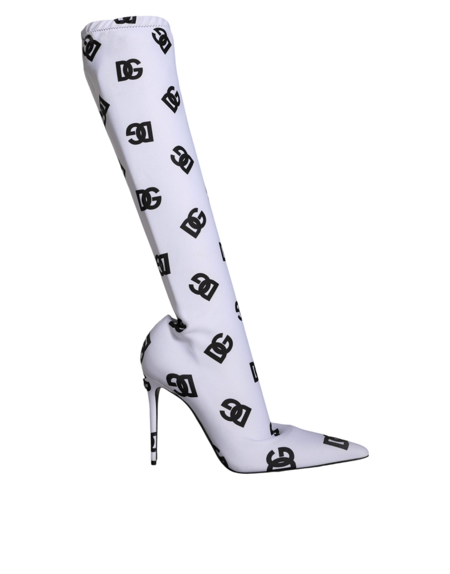 Dolce &amp; Gabbana White Logo Stretch Heels High Boots Shoes