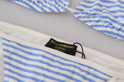 Dolce &amp; Gabbana White Blue Stripes Bikini Top Bottom Beachwear Swimwear