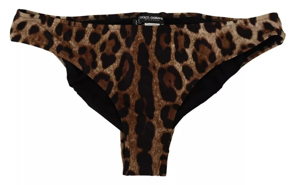 Dolce &amp; Gabbana Brown Leopard Print Swimsuit Swimwear Bikini Bottom