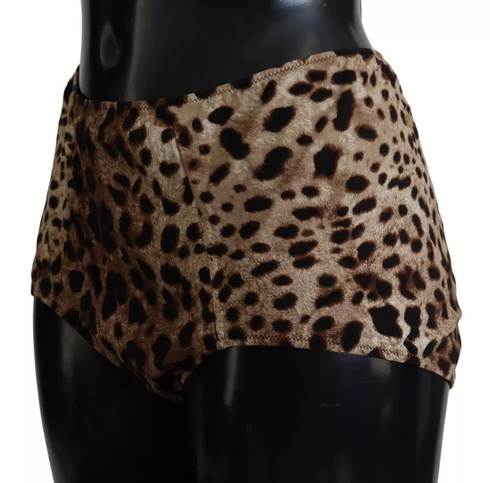 Dolce &amp; Gabbana Brown Leopard Print Swimsuit Swimwear Bikini Bottom