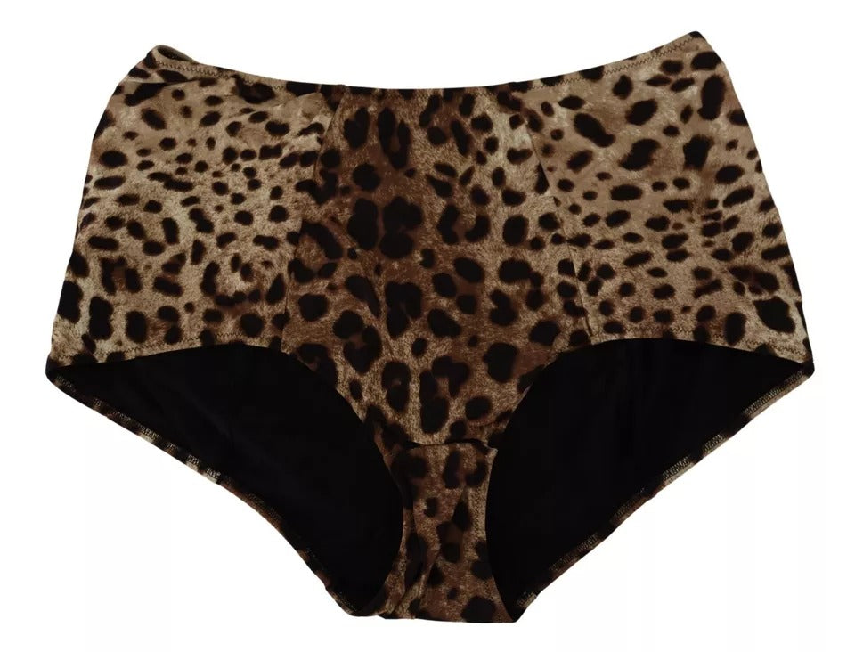 Dolce &amp; Gabbana Brown Leopard Print Swimsuit Swimwear Bikini Bottom