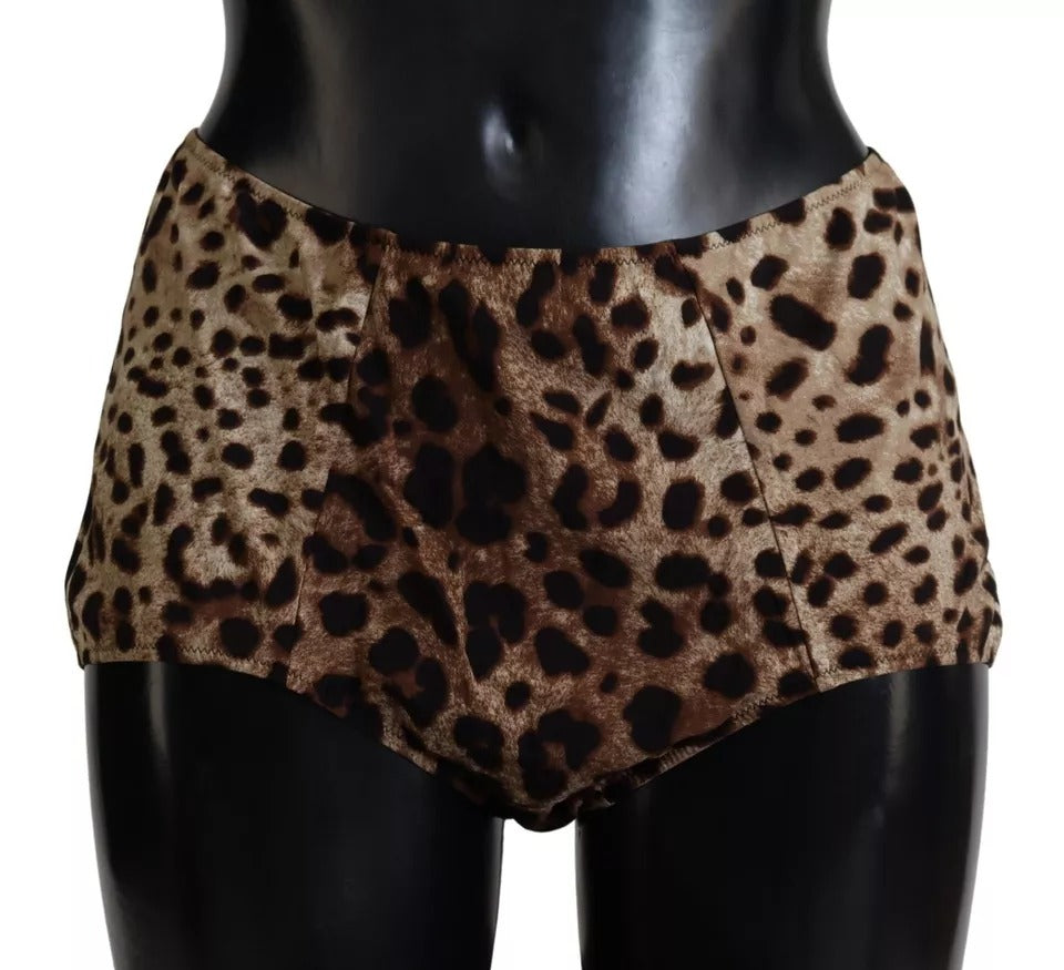 Dolce &amp; Gabbana Brown Leopard Print Swimsuit Swimwear Bikini Bottom