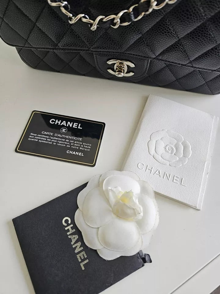 Chanel Black Caviar Medium Classic Double Flap Quilted Shoulder Bag