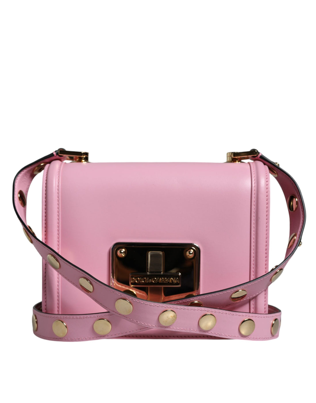 Dolce &amp; Gabbana Baby Pink LOLA Leather Studded Crossbody Strap Bag