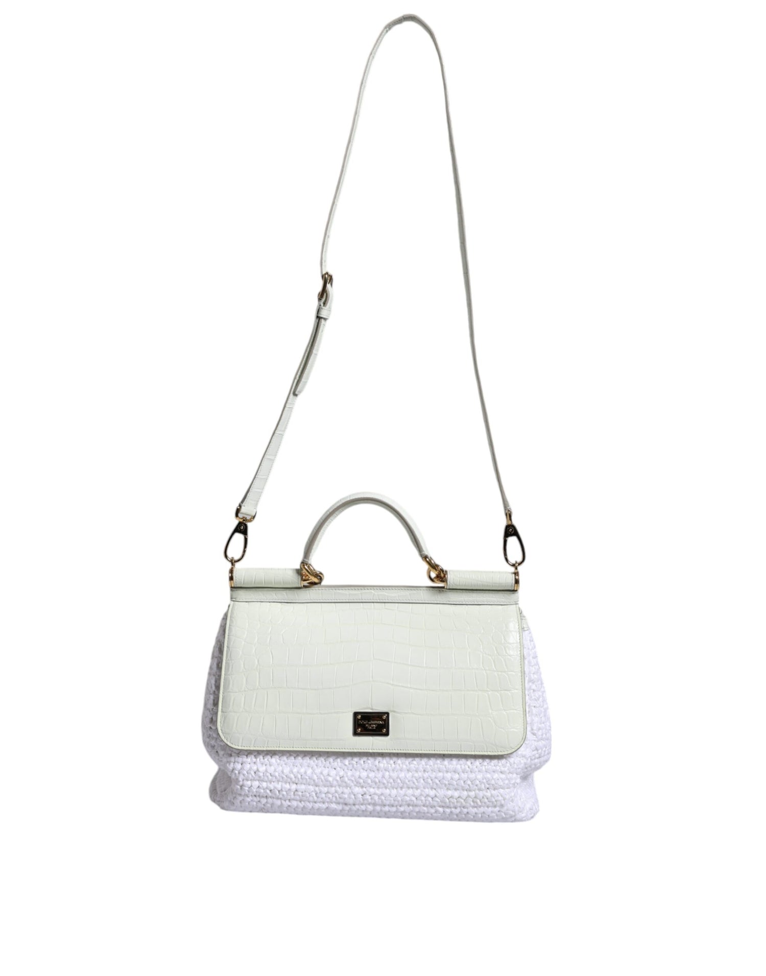 Dolce &amp; Gabbana White Rafia Leather SICILY Crossbody Bag